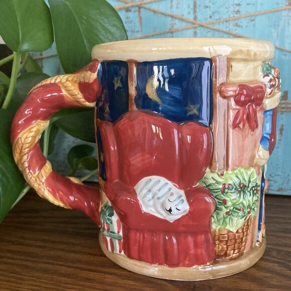 Christmas Mug 20oz Susan Winget Certified Intl. 3D Window Scene Fireplace - Picture 2 of 7